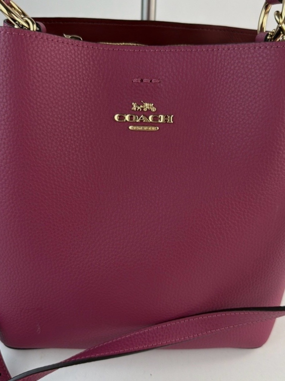 COACH Pebbled Leather Shoulder Bag in Berry Pink